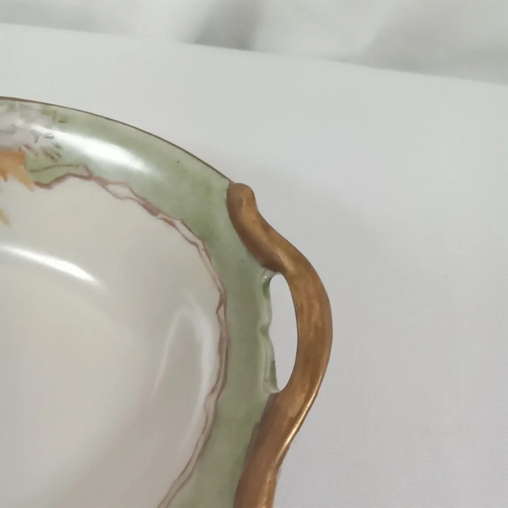 Vintage Hand Painted Porcelain Nut Dish Grapes Gold‎ Handles Japan Oval 7.75in